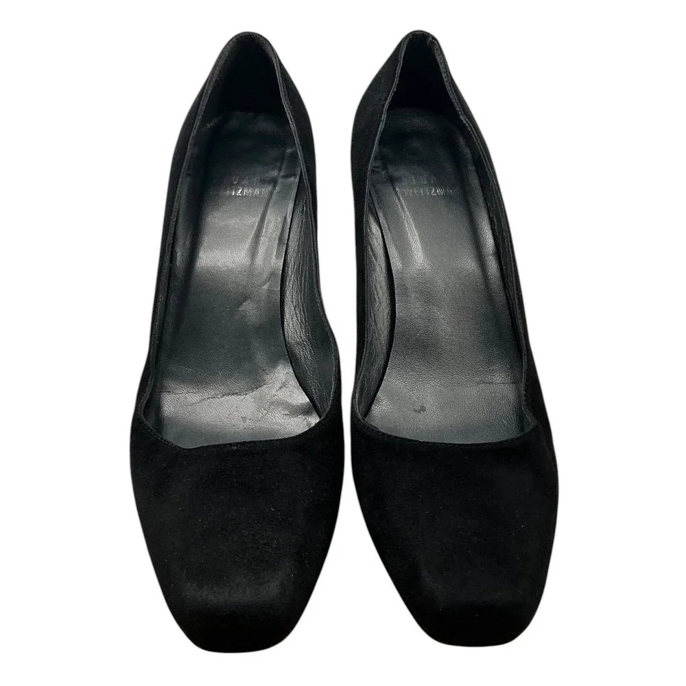 Stuart Weitzman Black Suede Pumps Square Toe Stiletto Heels Made in Spain